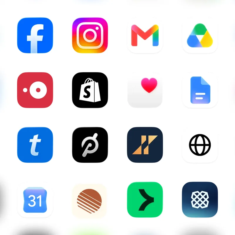 A grid of app icons: the services Muse connects to, where the Muse meeting connector is added