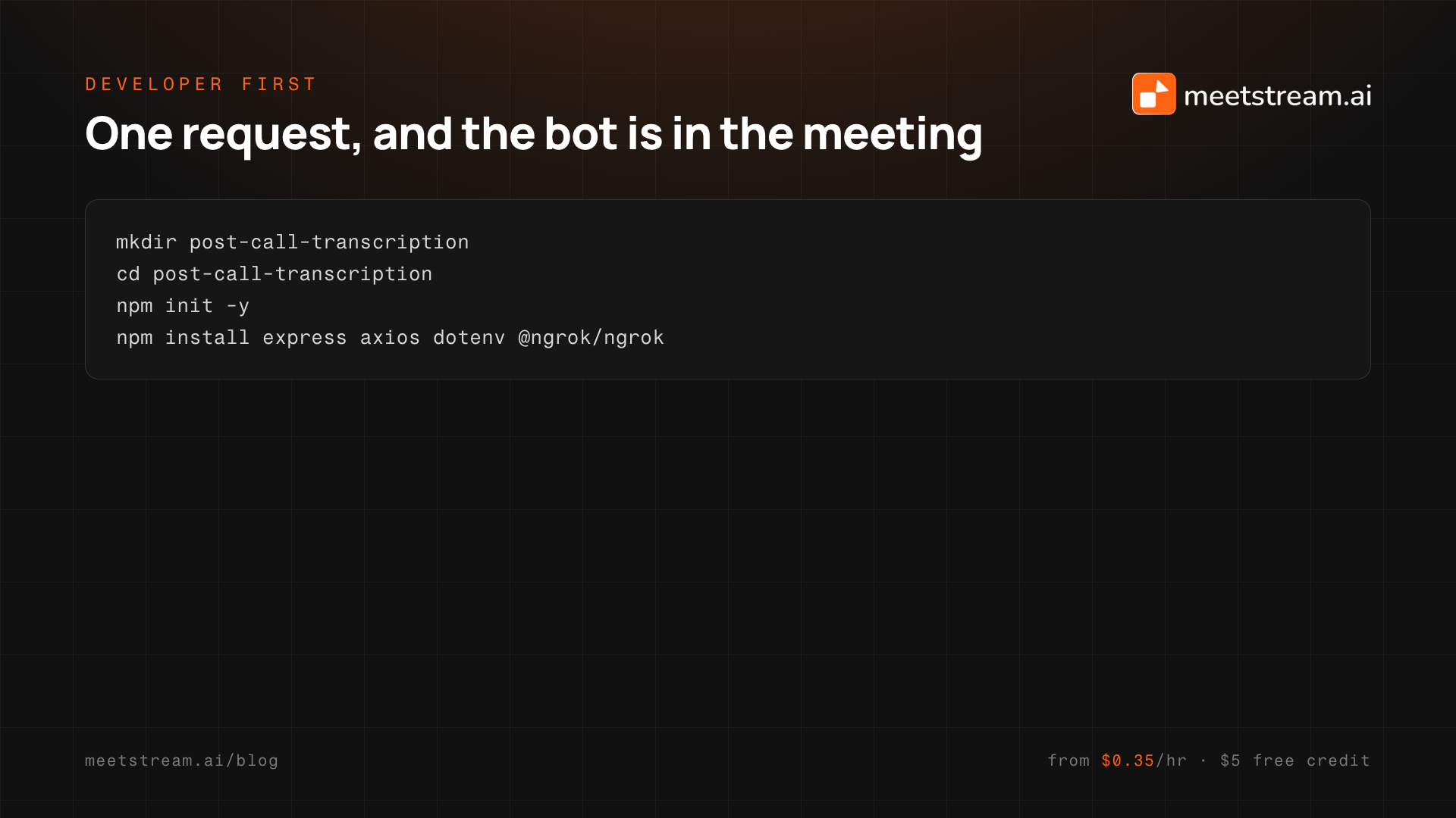 The request that starts a MeetStream bot for this use case, using Token auth